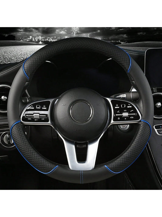 1pc PU Spliced Car Steering Wheel Cover Non-Slip Wear Resistant Suitable For All Seasons Fits 14.5-15in Diameter