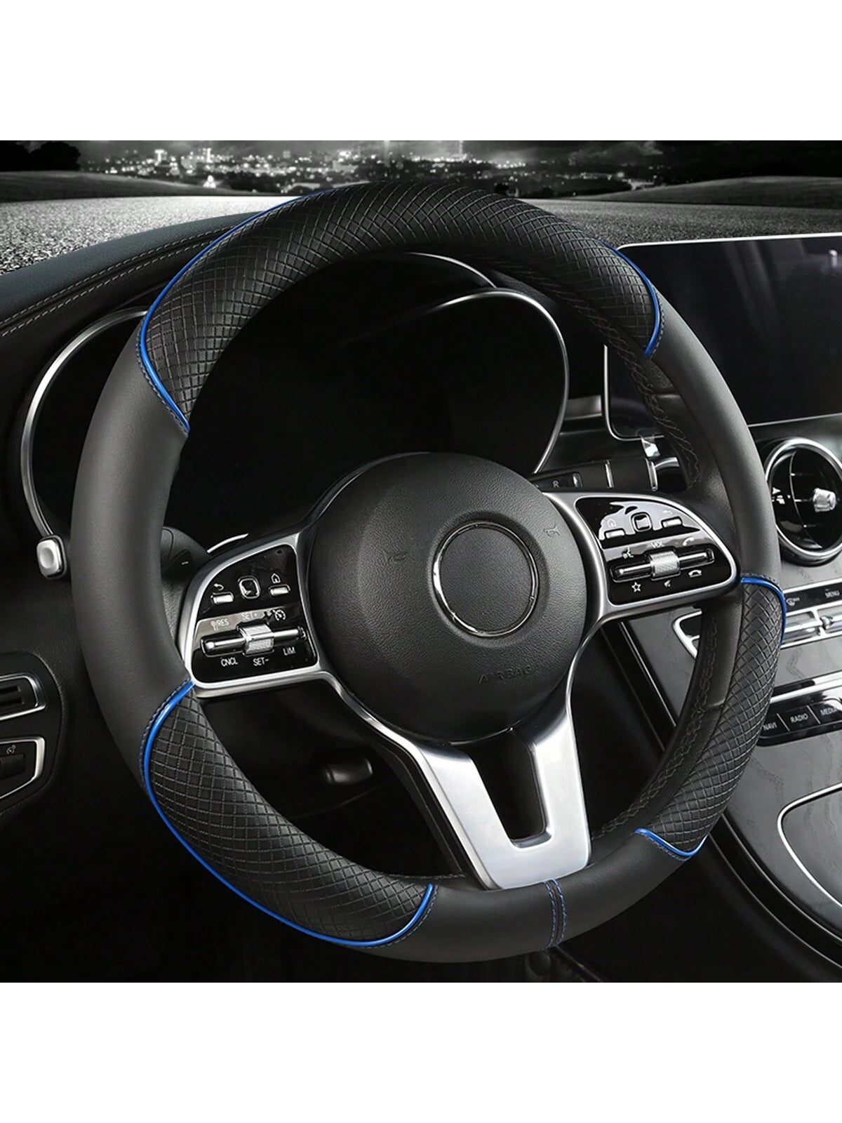 1pc PU Spliced Car Steering Wheel Cover Non-Slip Wear Resistant Suitable For All Seasons Fits 14.5-15in Diameter