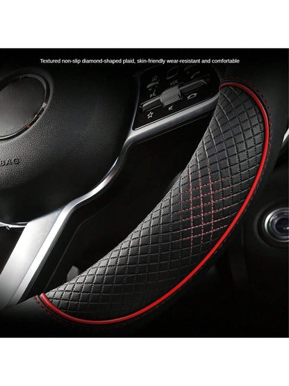 1pc PU Spliced Car Steering Wheel Cover Non-Slip Wear Resistant Suitable For All Seasons Fits 14.5-15in Diameter