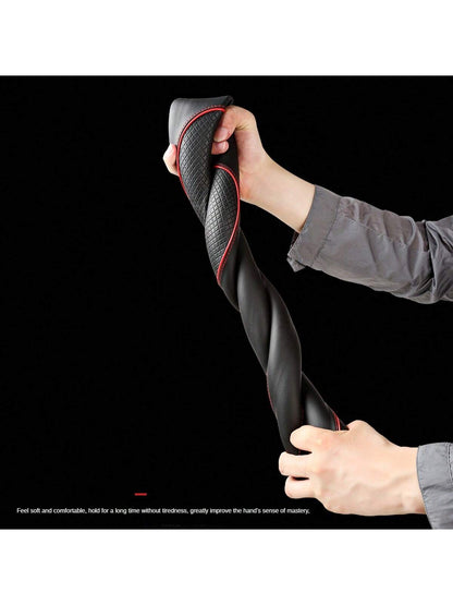 1pc PU Spliced Car Steering Wheel Cover Non-Slip Wear Resistant Suitable For All Seasons Fits 14.5-15in Diameter