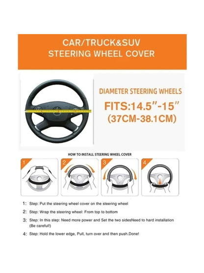 1pc PU Spliced Car Steering Wheel Cover Non-Slip Wear Resistant Suitable For All Seasons Fits 14.5-15in Diameter