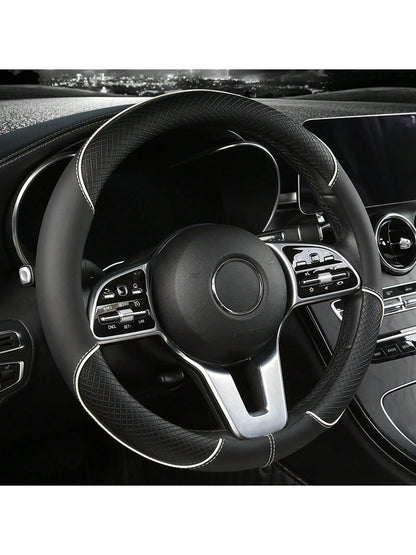 1pc PU Spliced Car Steering Wheel Cover Non-Slip Wear Resistant Suitable For All Seasons Fits 14.5-15in Diameter