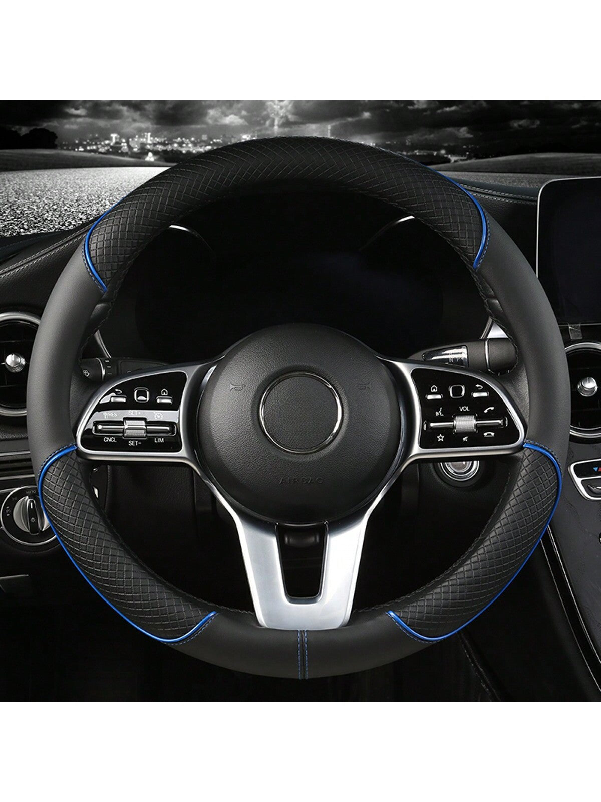 1pc PU Spliced Car Steering Wheel Cover Non-Slip Wear Resistant Suitable For All Seasons Fits 14.5-15in Diameter