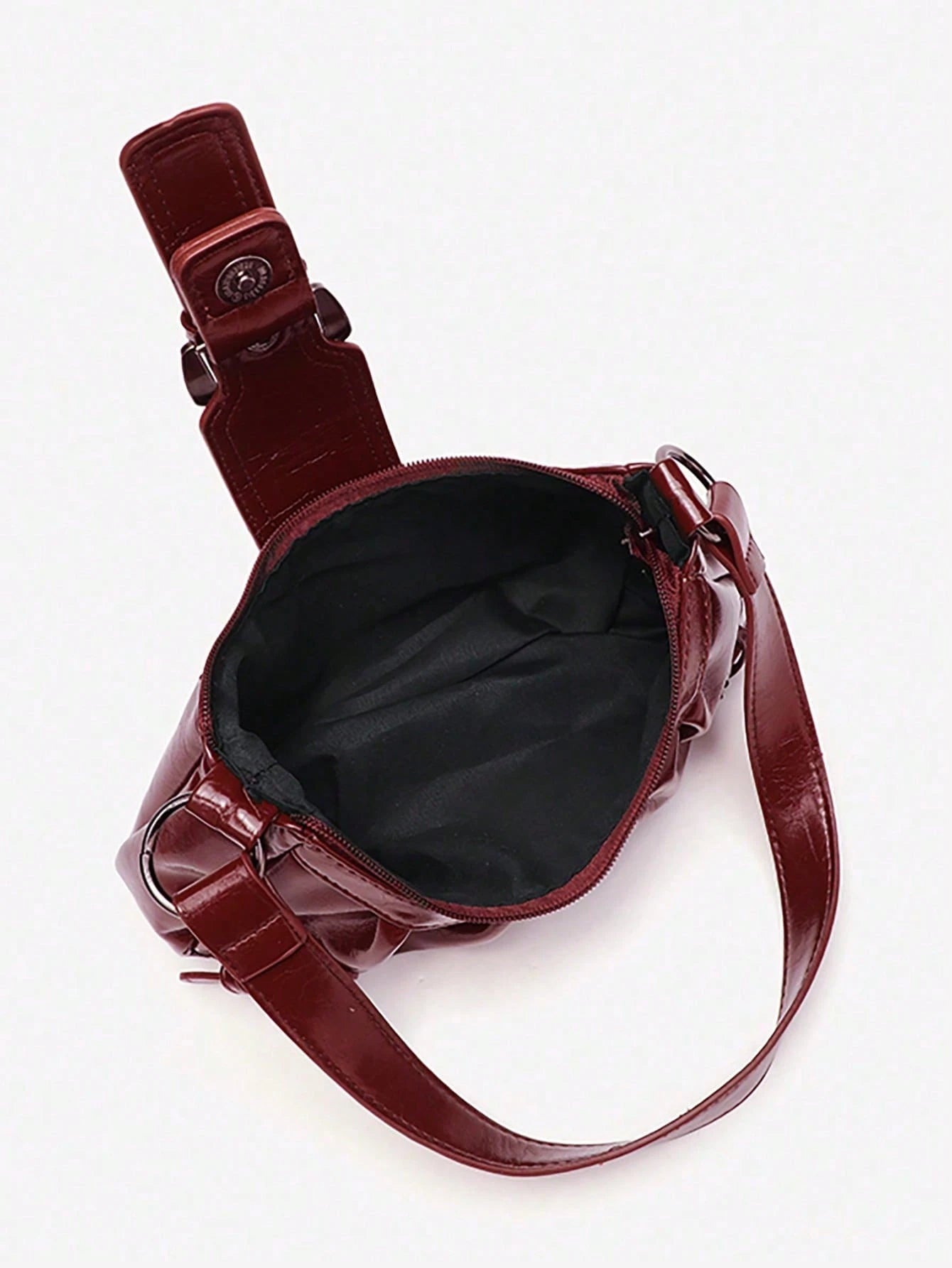 1pc PU Y2K Women's Vintage Maillard Wasteland Style Soft Distressed Leather Motorcycle Bag With Rivet Buckle Decor, Ruched Cloud Design Shoulder Underarm Bag, Baguette Square Bag For Work, Commute, Da