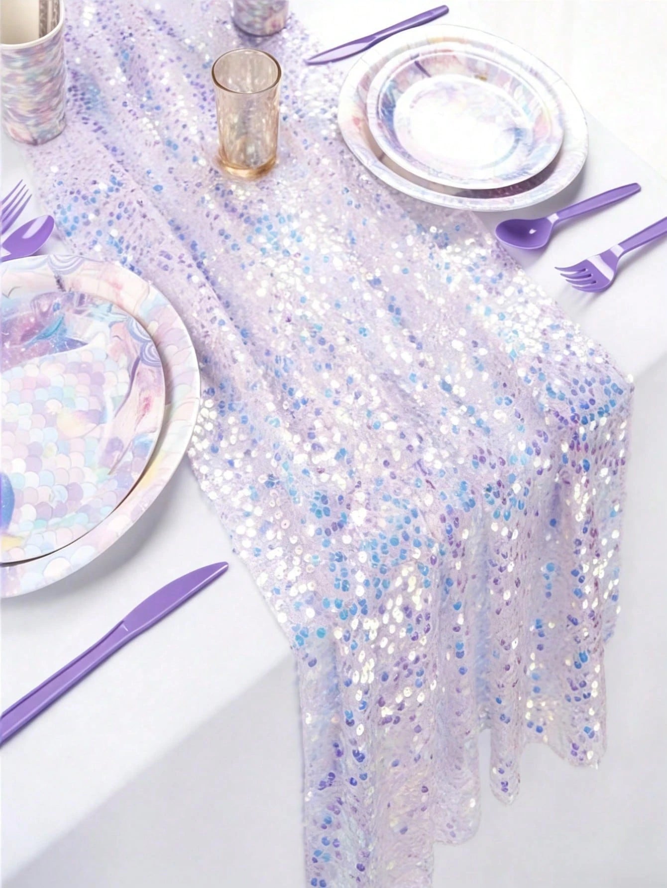 1pc Purple Mermaid Sequin Table Runner, Party Tablecloth, Tablecloth, Birthday Table Runner, Birthday Party Supplies, Baby Party Decor, Wedding Decor Supplies, Bridal Shower, Girls Birthday Gift, Part