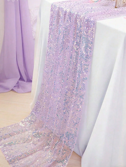 1pc Purple Mermaid Sequin Table Runner, Party Tablecloth, Tablecloth, Birthday Table Runner, Birthday Party Supplies, Baby Party Decor, Wedding Decor Supplies, Bridal Shower, Girls Birthday Gift, Part