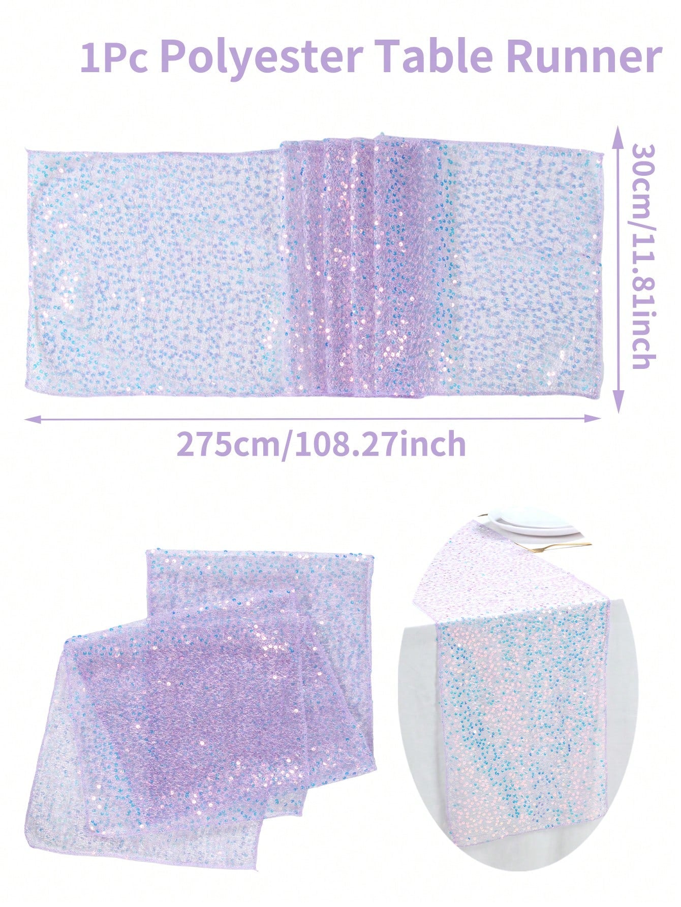 1pc Purple Mermaid Sequin Table Runner, Party Tablecloth, Tablecloth, Birthday Table Runner, Birthday Party Supplies, Baby Party Decor, Wedding Decor Supplies, Bridal Shower, Girls Birthday Gift, Part