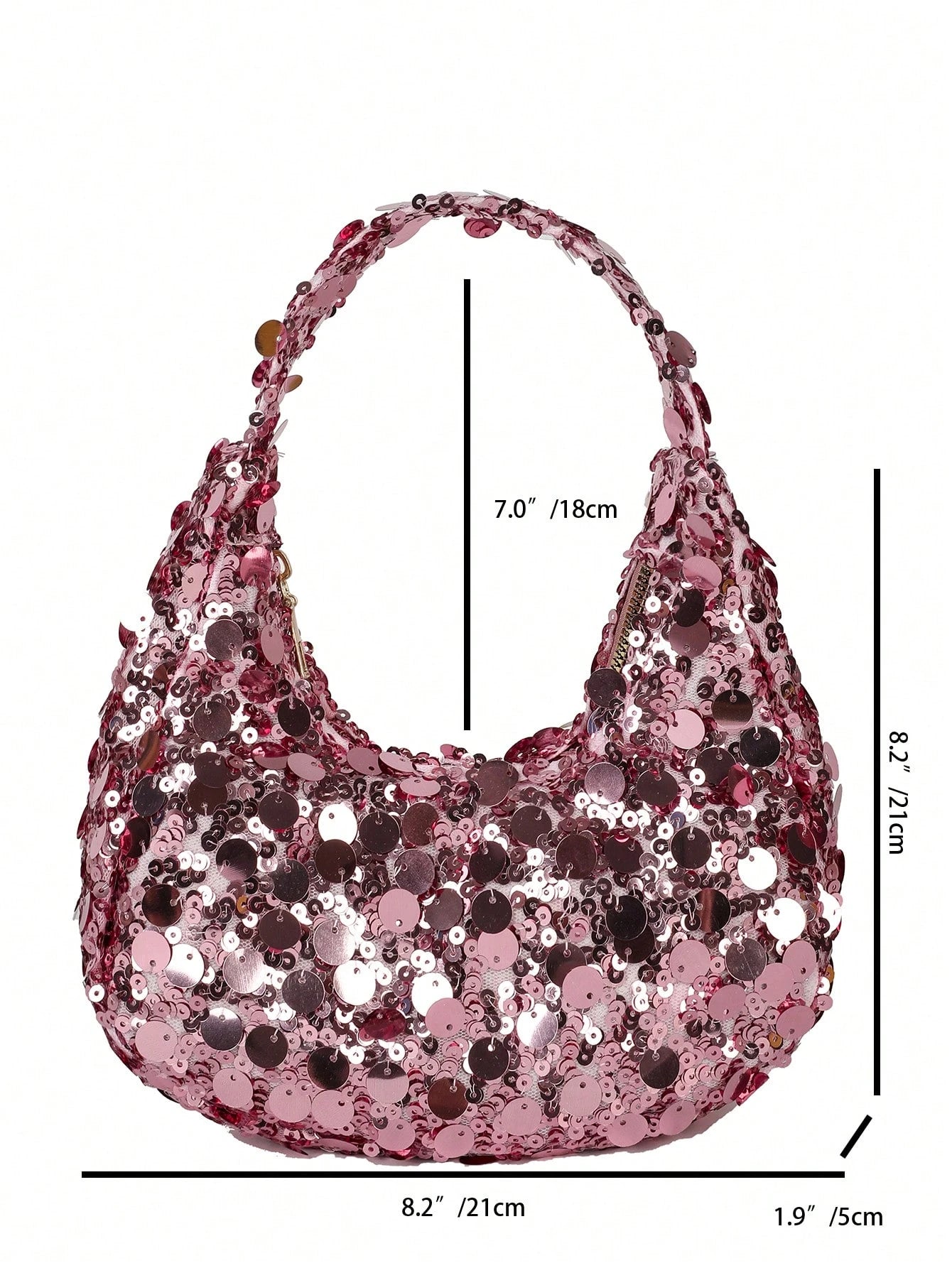 1pc Quilted Zipper Closure PVC Sequin Crescent Handbag, Fashion Design Tote Sequin Bag For Women, Stylish Clutch Purse For Evening Party, Spacious Shiny Glitter Bag, Suitable For Women To Attend Banqu