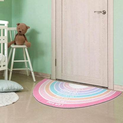 1PC Rainbow Doormat, Welcome Doormat, Semi-Circular Rug Printed With Inspirational Quotes, Bohemian Style, Non-Slip And Stain-Resistant, Suitable For Children's Rooms And Classrooms (Neutral Color). C