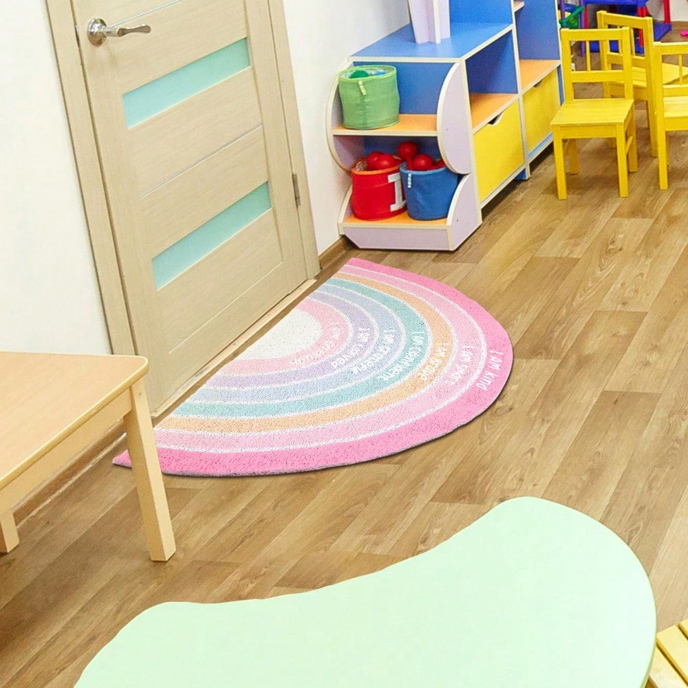 1PC Rainbow Doormat, Welcome Doormat, Semi-Circular Rug Printed With Inspirational Quotes, Bohemian Style, Non-Slip And Stain-Resistant, Suitable For Children's Rooms And Classrooms (Neutral Color). C