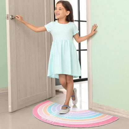 1PC Rainbow Doormat, Welcome Doormat, Semi-Circular Rug Printed With Inspirational Quotes, Bohemian Style, Non-Slip And Stain-Resistant, Suitable For Children's Rooms And Classrooms (Neutral Color). C