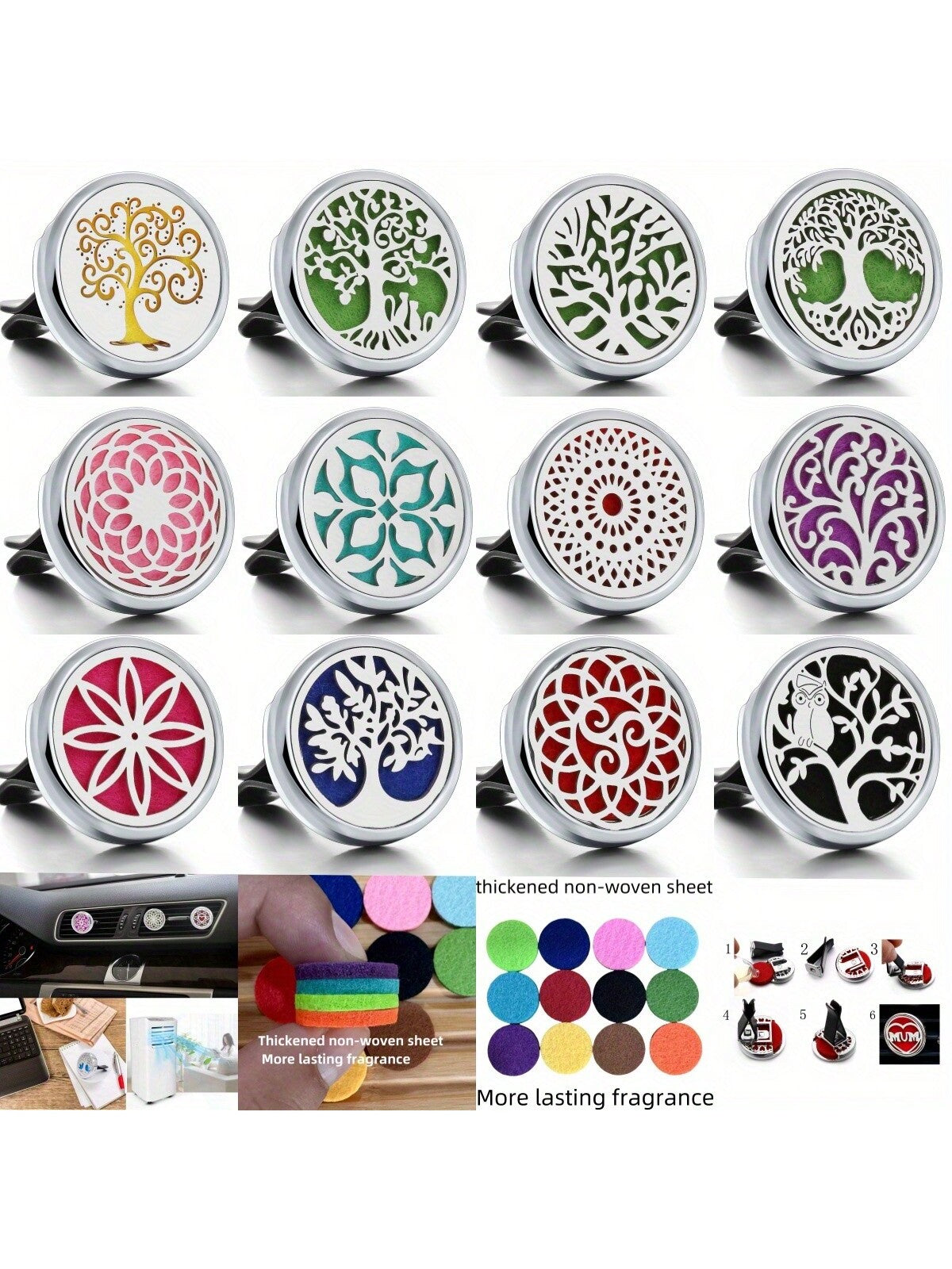 1pc Refillable Car Air Freshener Perfume Diffuser Clip, Auto Air Vent Car Interior Accessories, Car Aromatherapy Diffuser With 10pcs Pads