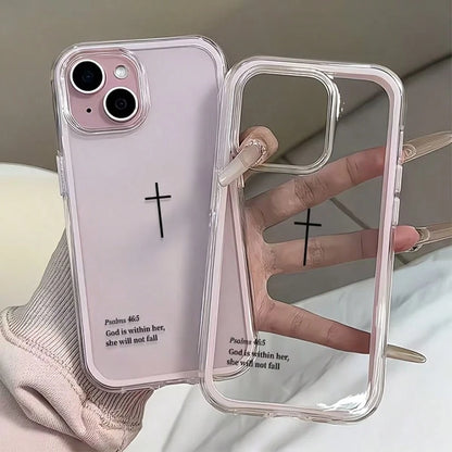 1pc Religious Mythological Figure Element Fashion Shockproof Dual-Layer Transparent Minimalist Pink Black Cross & Bible Verse Pattern Protective Phone Case With Pink Bumper Compatible With Iphone 11 1