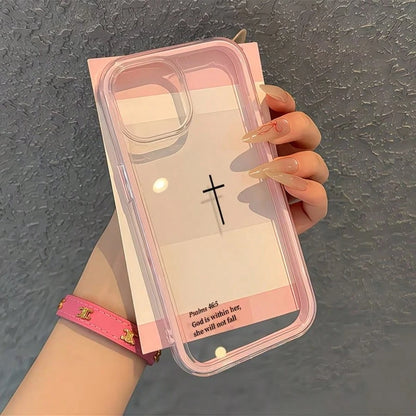 1pc Religious Mythological Figure Element Fashion Shockproof Dual-Layer Transparent Minimalist Pink Black Cross & Bible Verse Pattern Protective Phone Case With Pink Bumper Compatible With Iphone 11 1