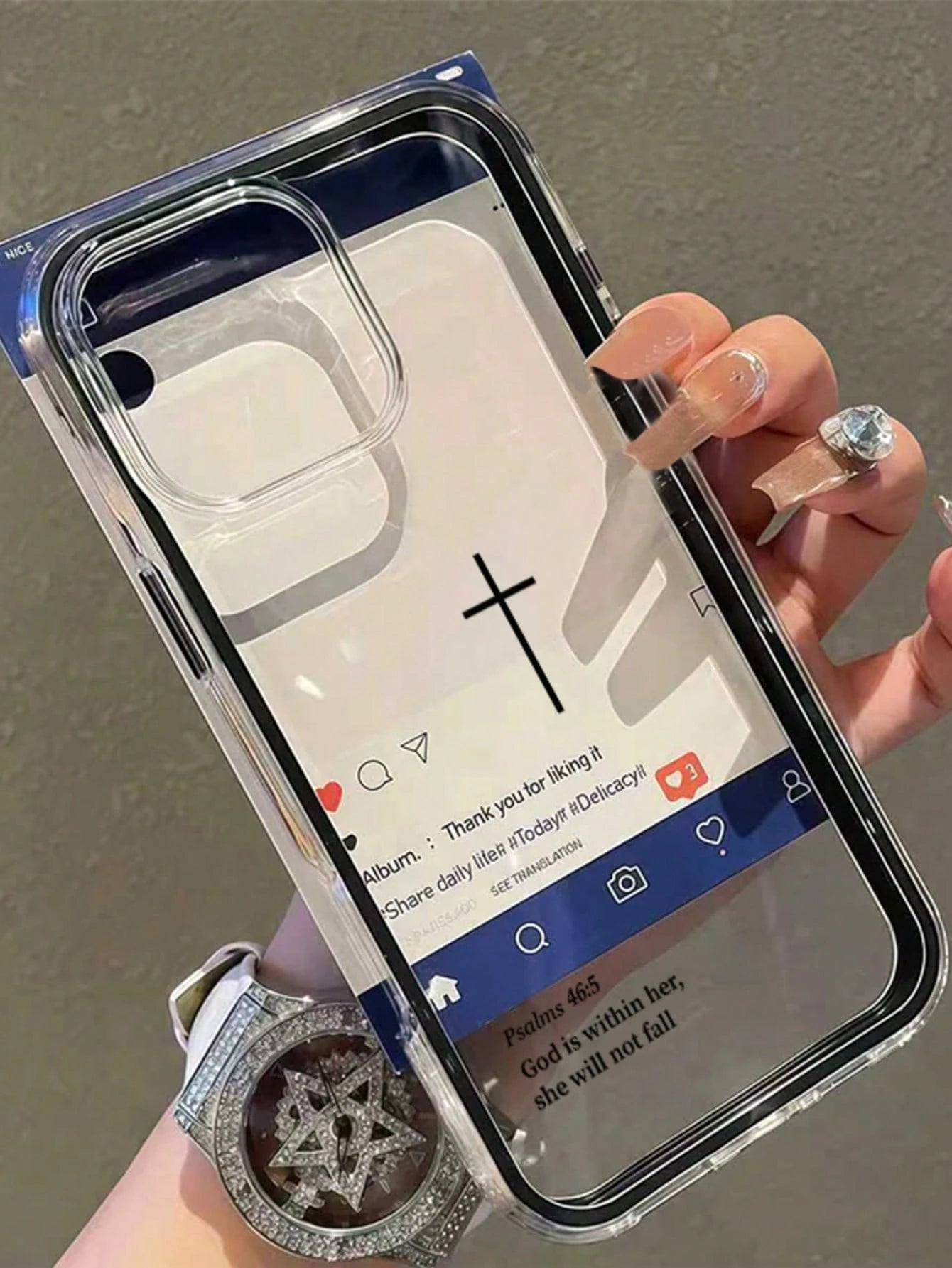 1pc Religious Mythological Figure Element Fashion Shockproof Dual-Layer Transparent Minimalist Pink Black Cross & Bible Verse Pattern Protective Phone Case With Pink Bumper Compatible With Iphone 11 1