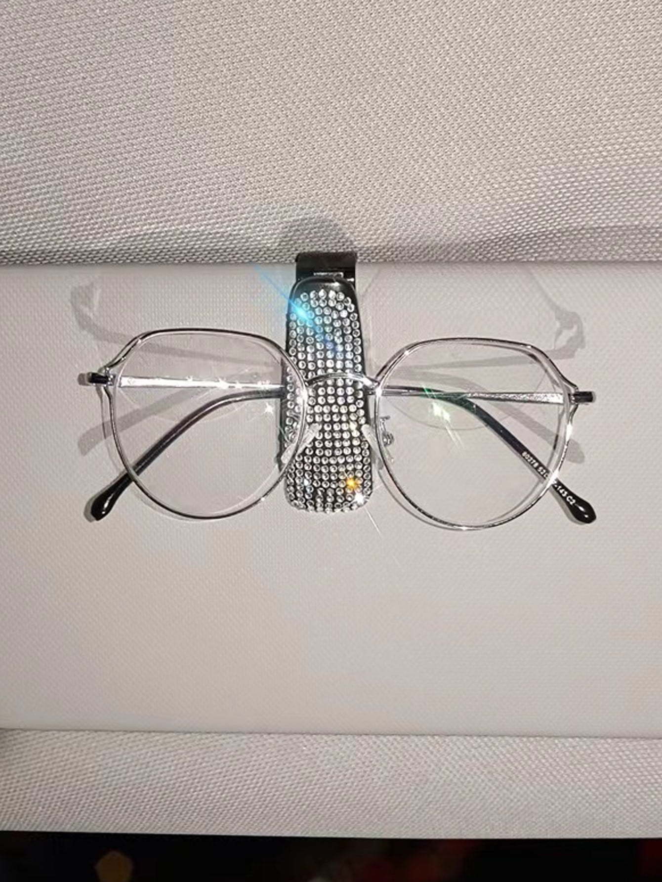 1pc Rhinestone Decor Car Sun Visor Glasses Holder