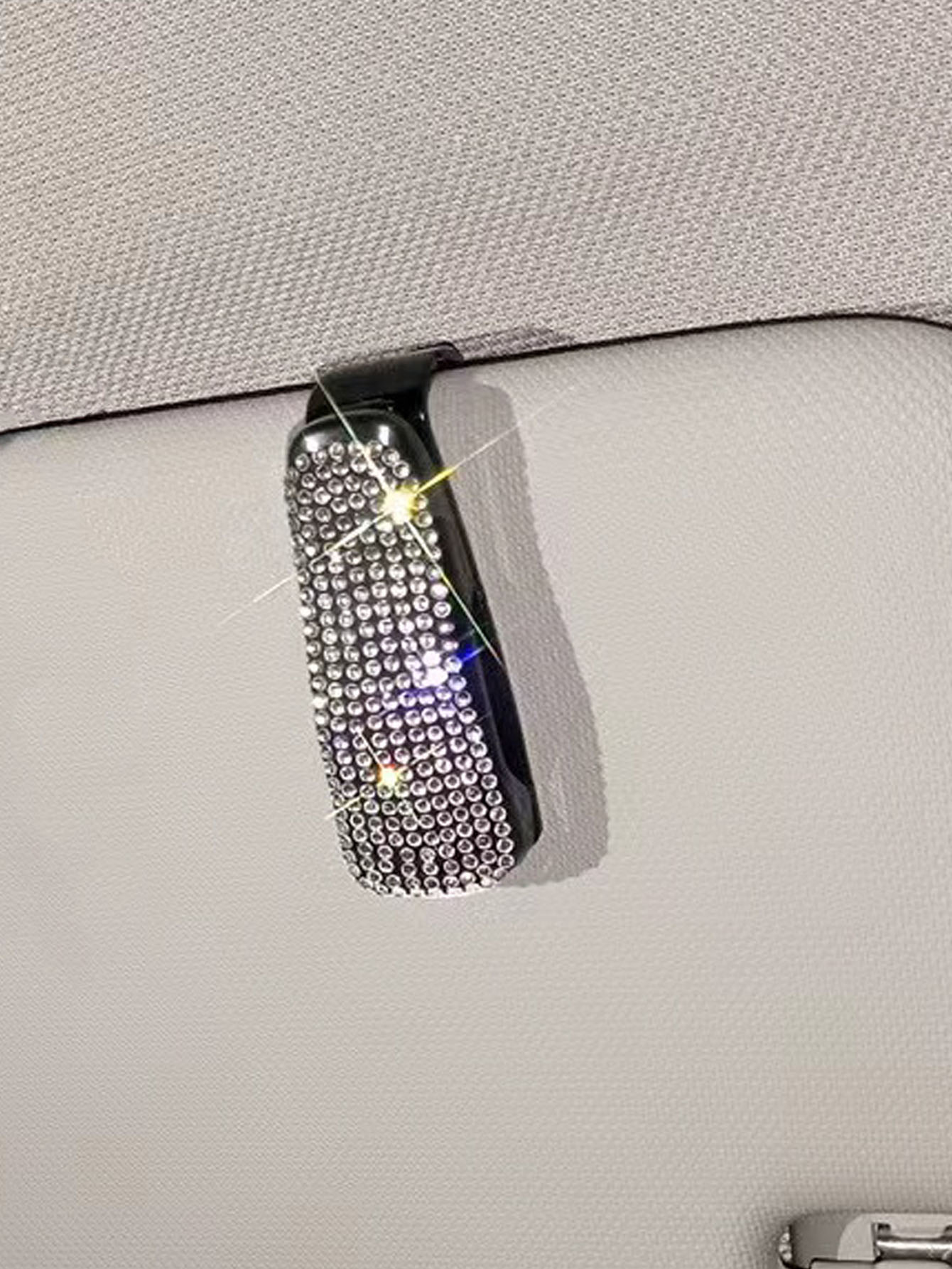 1pc Rhinestone Decor Car Sun Visor Glasses Holder