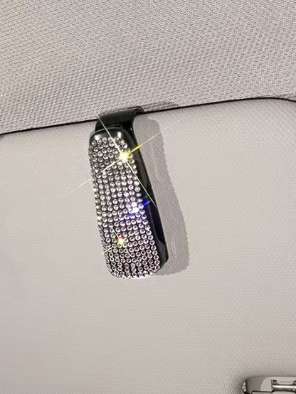 1pc Rhinestone Decor Car Sun Visor Glasses Holder