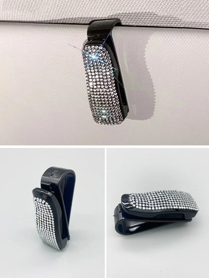 1pc Rhinestone Decor Car Sun Visor Glasses Holder