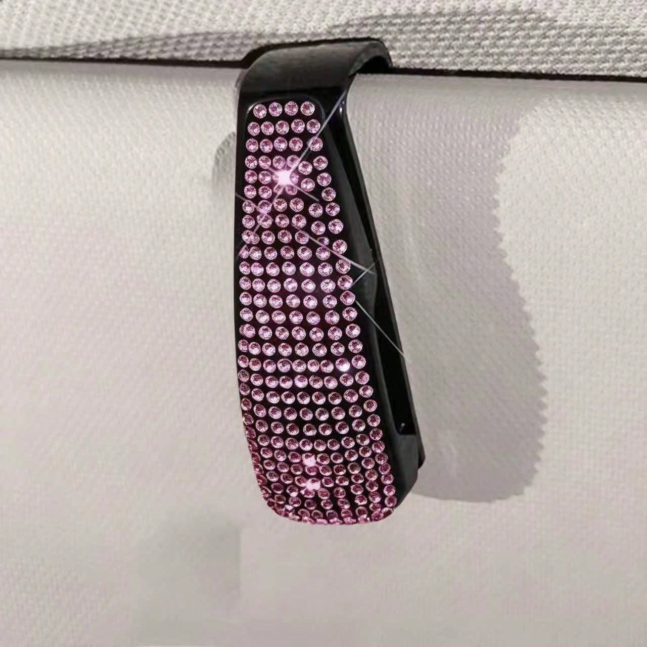 1pc Rhinestone Decor Car Sun Visor Glasses Holder