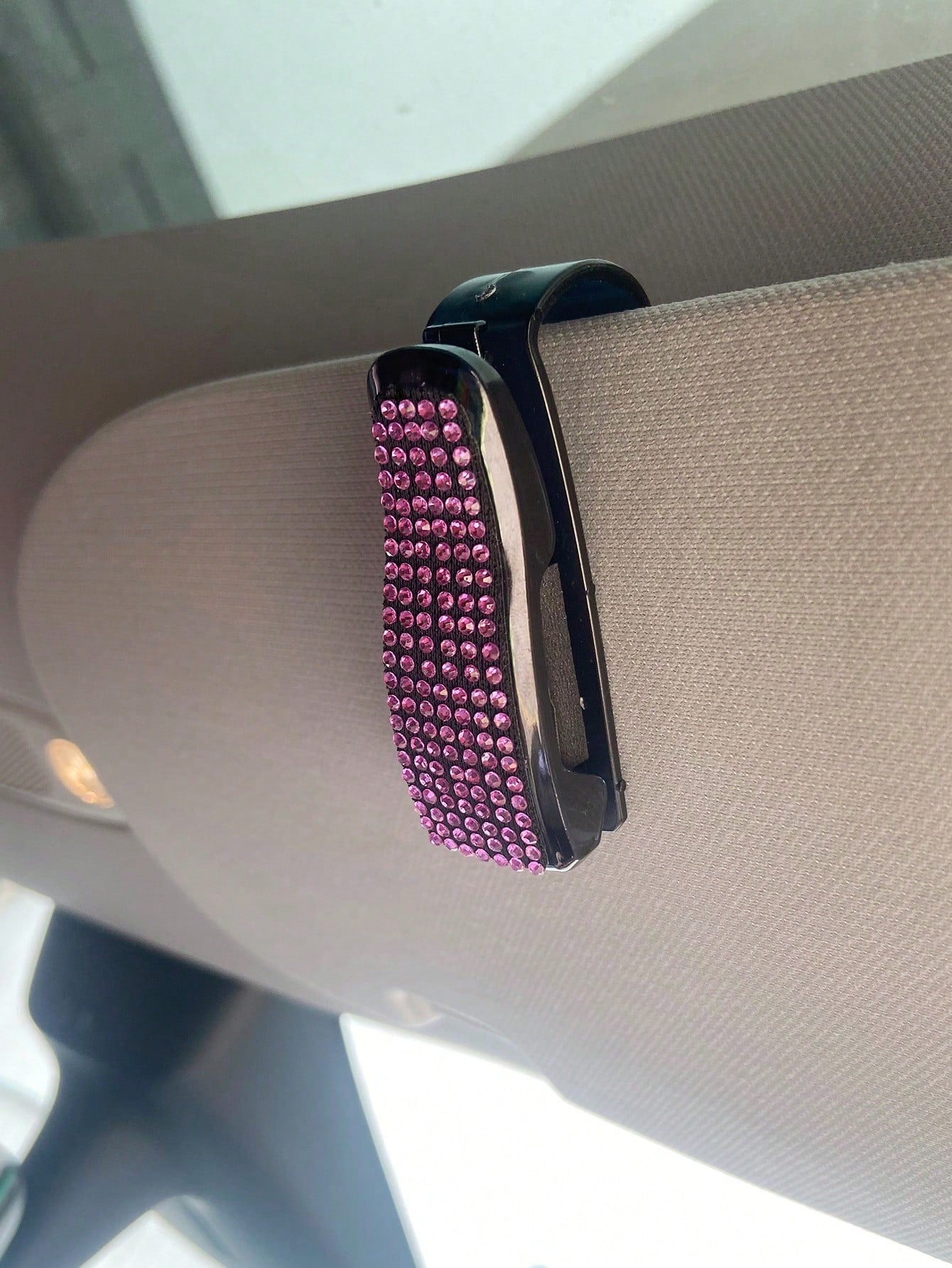 1pc Rhinestone Decor Car Sun Visor Glasses Holder