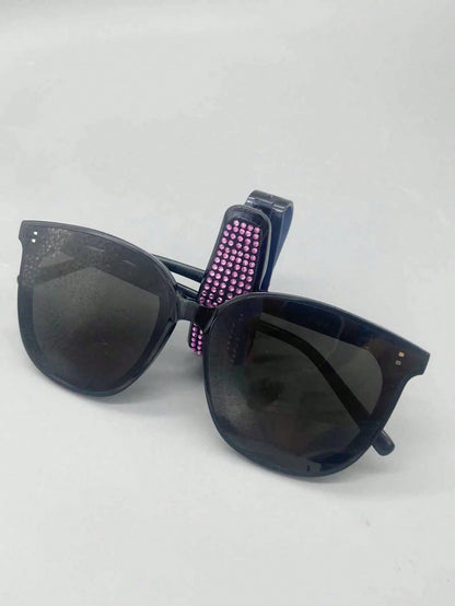 1pc Rhinestone Decor Car Sun Visor Glasses Holder