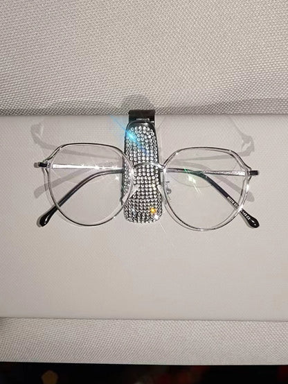 1pc Rhinestone Decor Car Sun Visor Glasses Holder