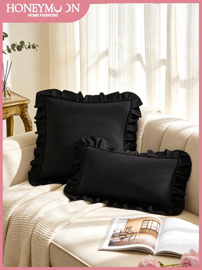 1pc Romantic French Style Ruffle Quilted Envelope Pillow Case (Insert Not Included), Fashionable Decorative Throw Pillow Cover For Bedroom/Dorm/Sofa/Bench, Gift For Partner And Friends, Machine Washab