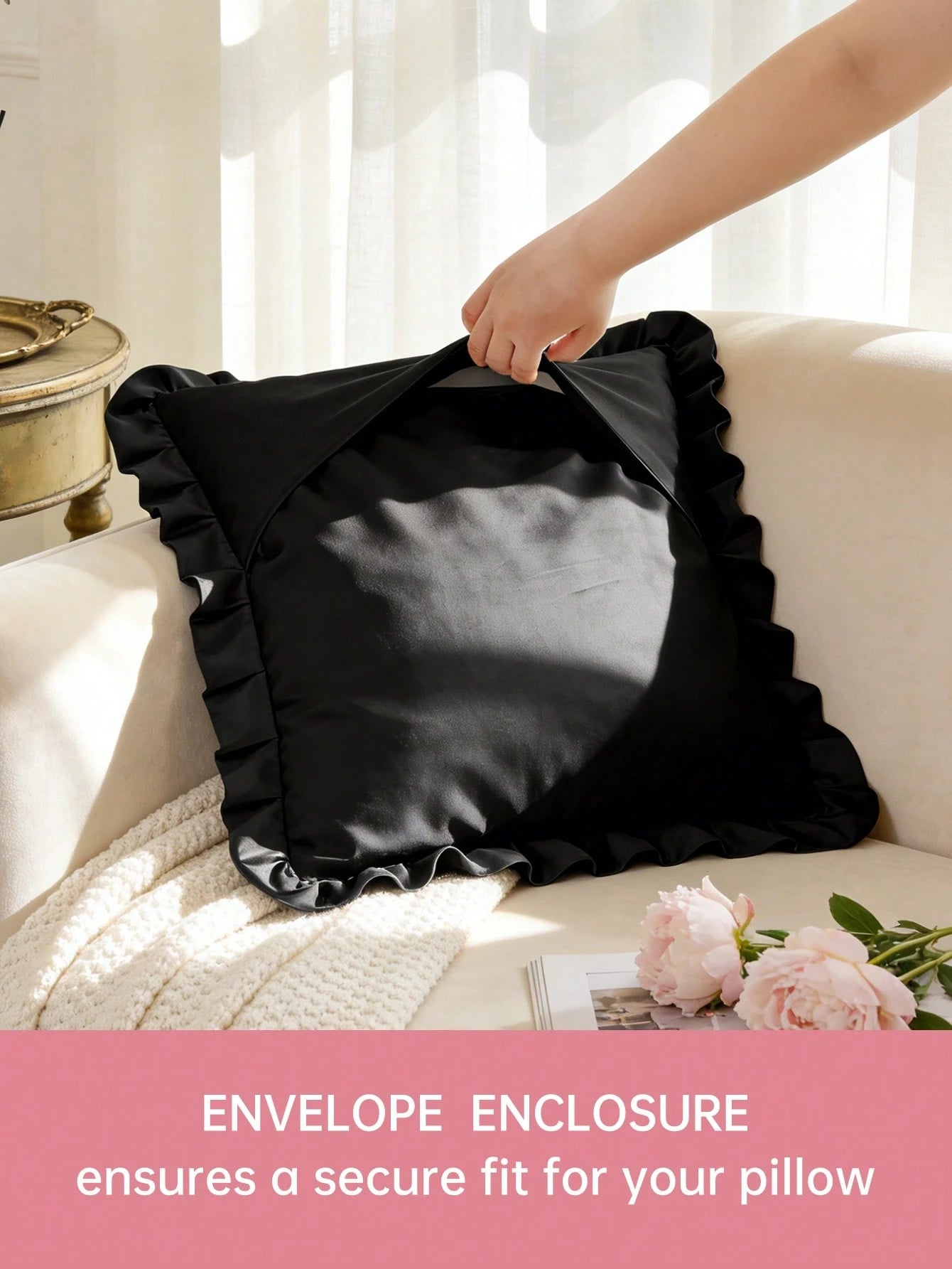 1pc Romantic French Style Ruffle Quilted Envelope Pillow Case (Insert Not Included), Fashionable Decorative Throw Pillow Cover For Bedroom/Dorm/Sofa/Bench, Gift For Partner And Friends, Machine Washab