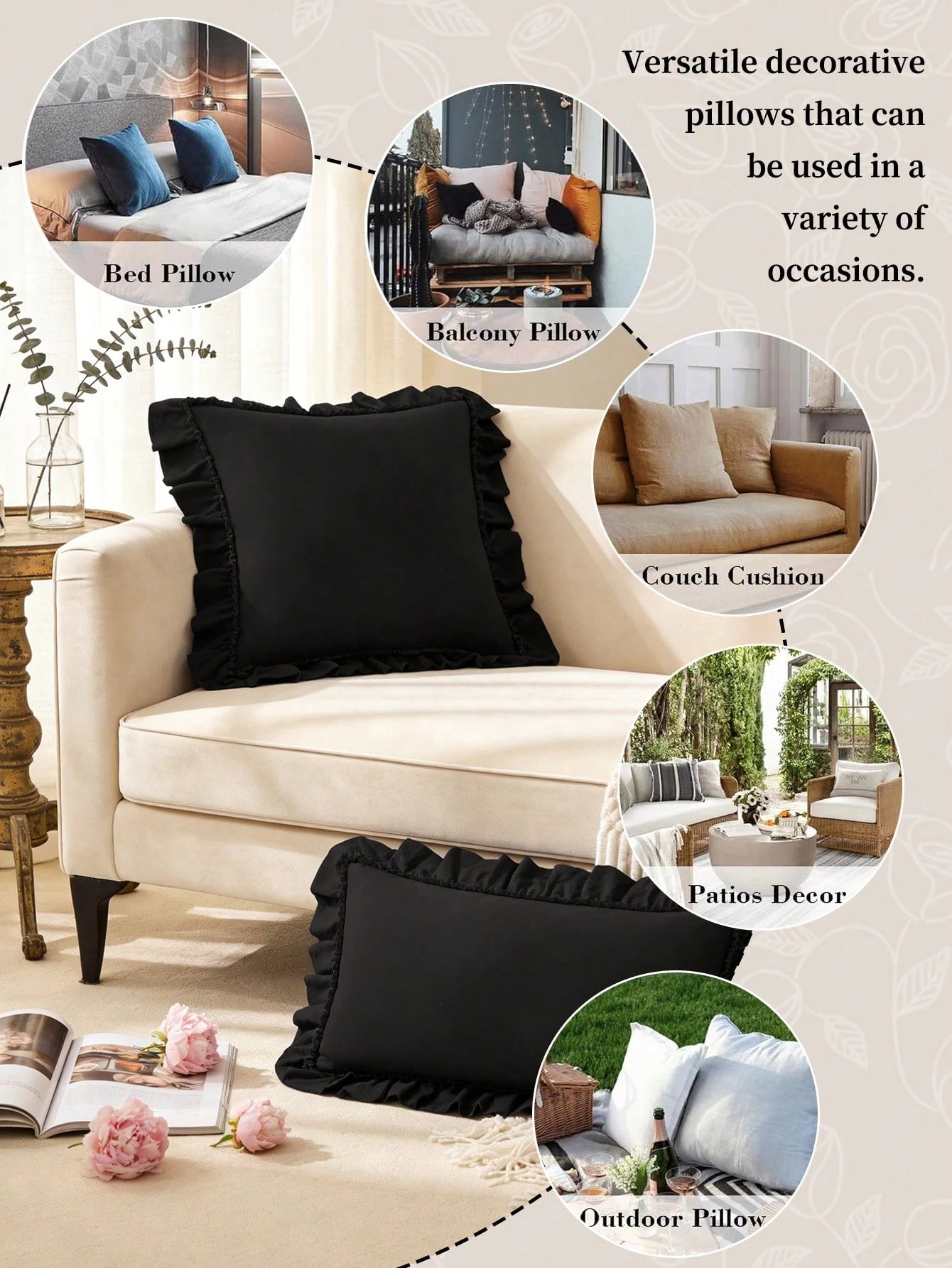 1pc Romantic French Style Ruffle Quilted Envelope Pillow Case (Insert Not Included), Fashionable Decorative Throw Pillow Cover For Bedroom/Dorm/Sofa/Bench, Gift For Partner And Friends, Machine Washab