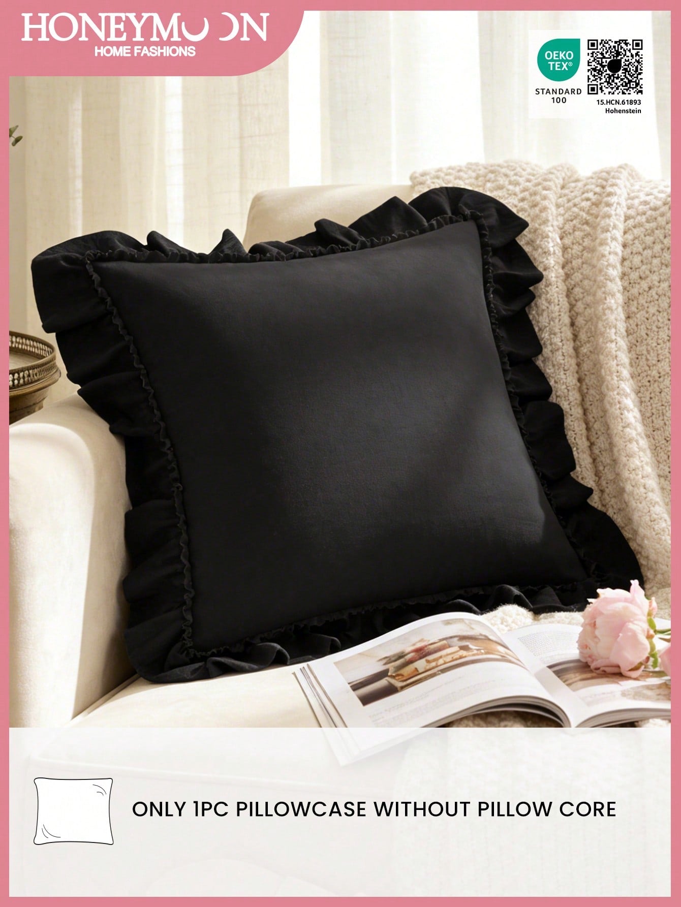 1pc Romantic French Style Ruffle Quilted Envelope Pillow Case (Insert Not Included), Fashionable Decorative Throw Pillow Cover For Bedroom/Dorm/Sofa/Bench, Gift For Partner And Friends, Machine Washab