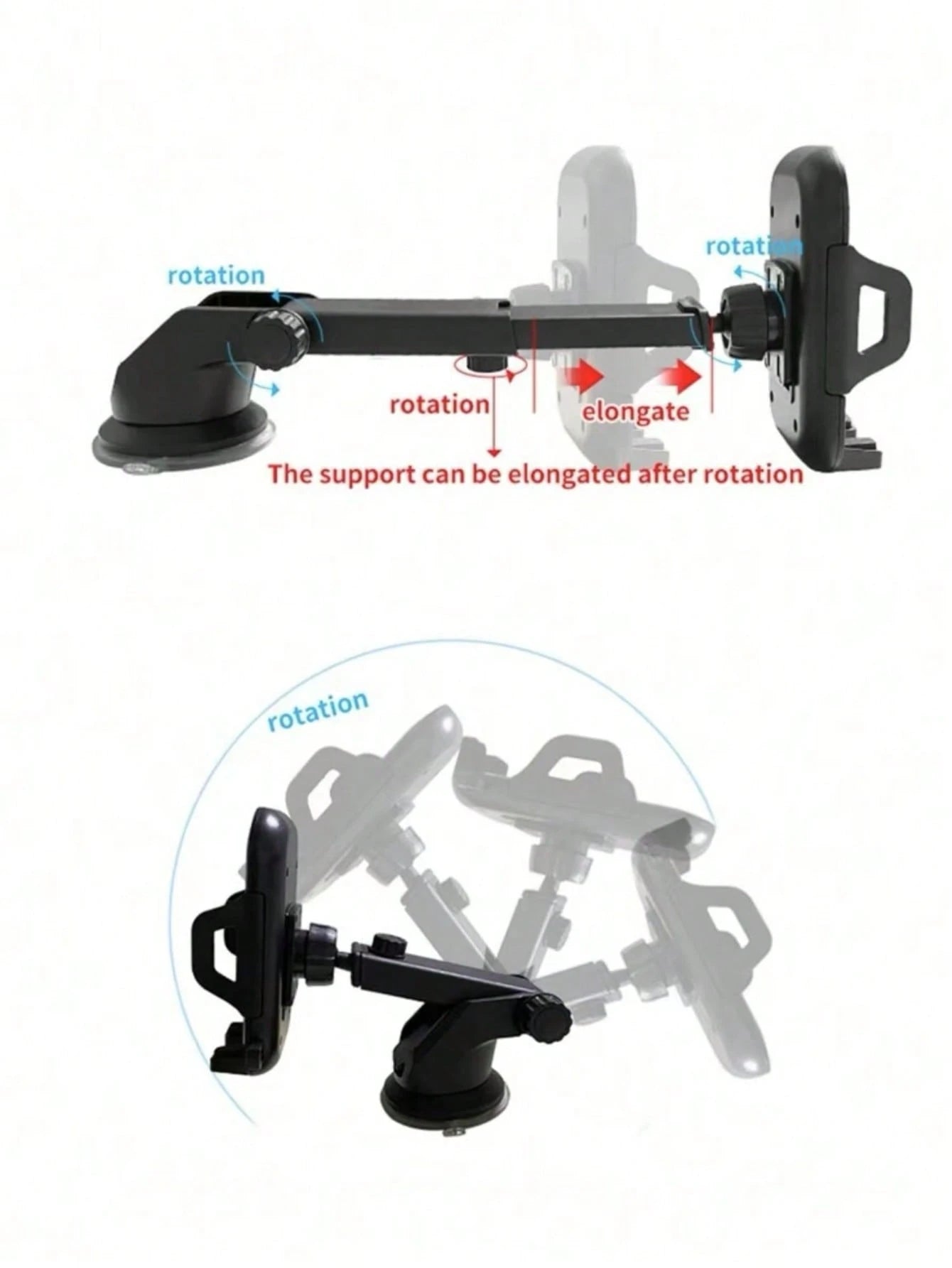 1pc Rotatable Suction Cup Car Phone Holder, Windshield/Dashboard Mount Compatible With IPhone/Android, Washable & Reusable