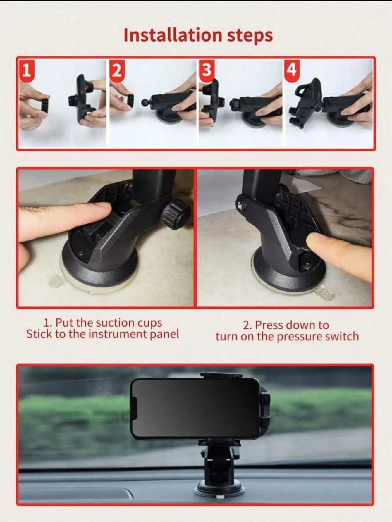 1pc Rotatable Suction Cup Car Phone Holder, Windshield/Dashboard Mount Compatible With IPhone/Android, Washable & Reusable