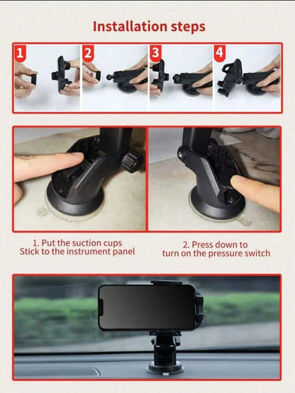 1pc Rotatable Suction Cup Car Phone Holder, Windshield/Dashboard Mount Compatible With IPhone/Android, Washable & Reusable