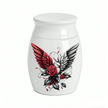 1pc Round Casket For Ashes, Large And Small Sizes, Contrasting Colors, Wings, Peace Dove, Red Rose, Pet Hair Keepsake Box