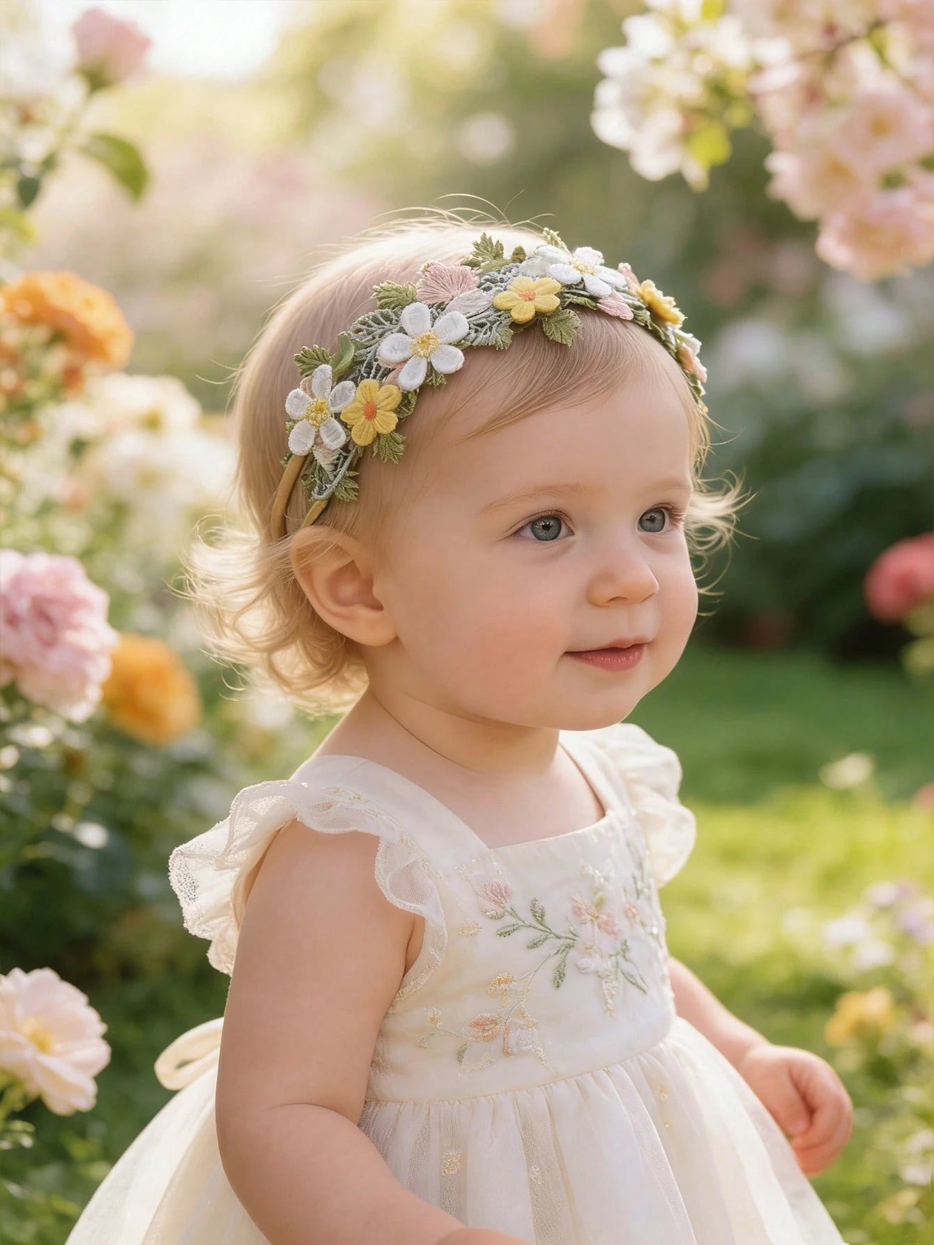 1pc Rustic Embroidered Floral Baby Headband, Fresh Pastoral Cute Embroidered Flower Baby Headwear