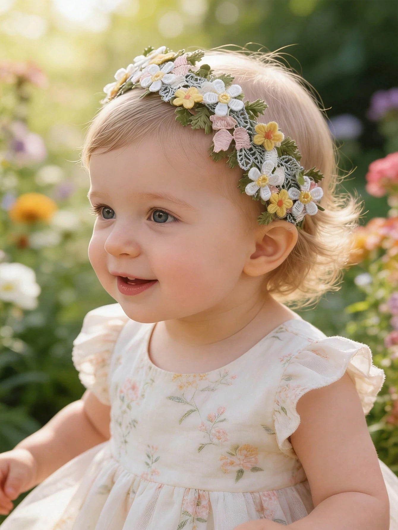 1pc Rustic Embroidered Floral Baby Headband, Fresh Pastoral Cute Embroidered Flower Baby Headwear