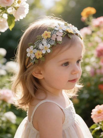 1pc Rustic Embroidered Floral Baby Headband, Fresh Pastoral Cute Embroidered Flower Baby Headwear