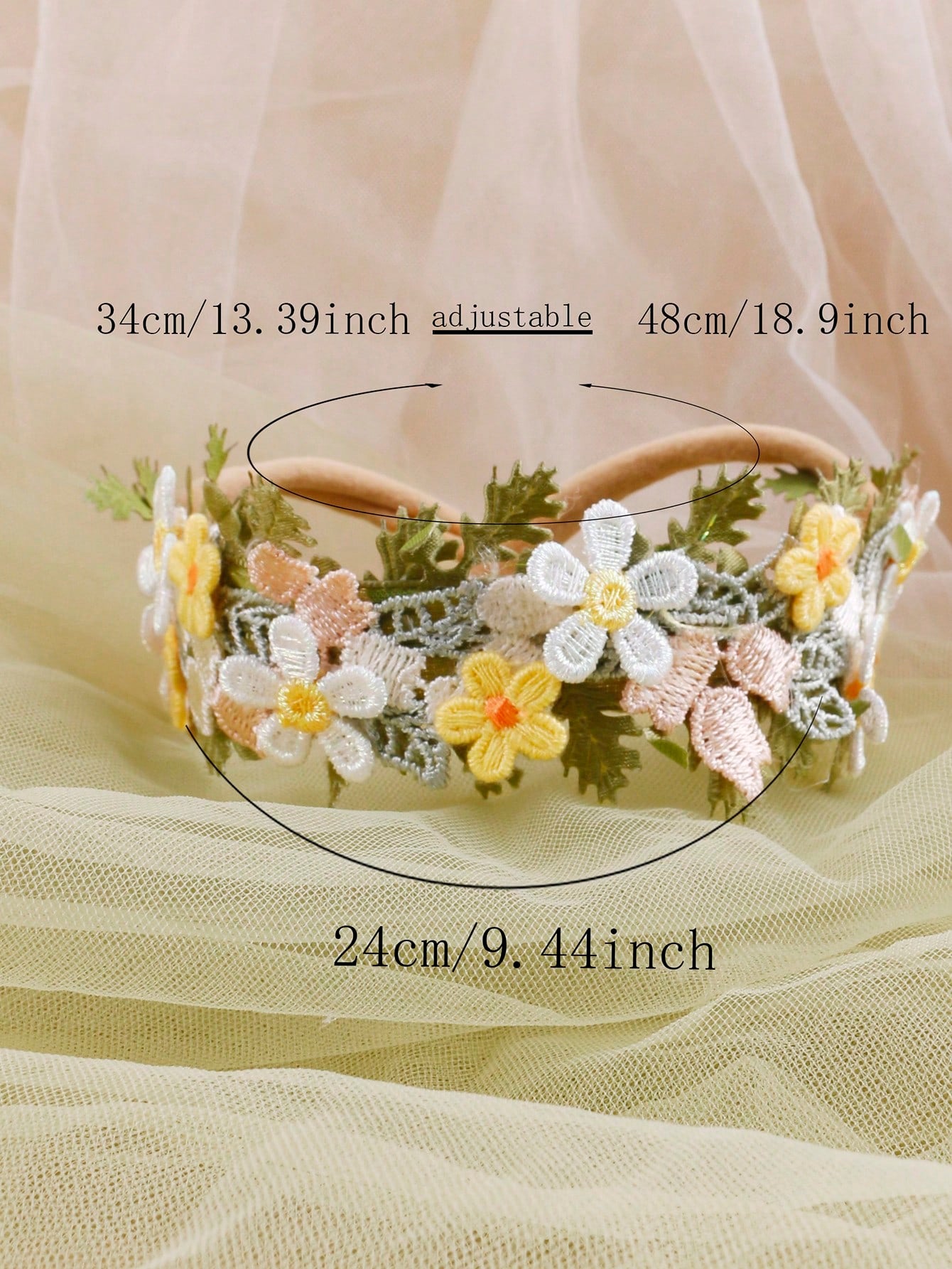 1pc Rustic Embroidered Floral Baby Headband, Fresh Pastoral Cute Embroidered Flower Baby Headwear
