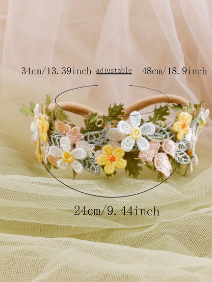 1pc Rustic Embroidered Floral Baby Headband, Fresh Pastoral Cute Embroidered Flower Baby Headwear