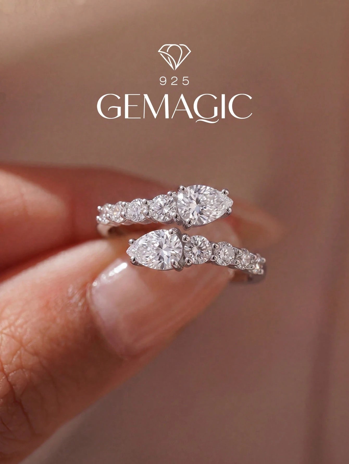 1pc S925 Sterling Silver Pear-Shaped Open Ring, Elegant Luxurious Romantic Ladies Ring, Exquisite Unique Design, Adjustable Size, Suitable For Balls, Parties And Other Occasions, Delicate Jewelry Gift