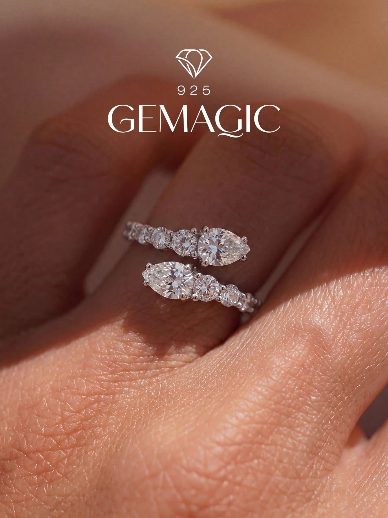 1pc S925 Sterling Silver Pear-Shaped Open Ring, Elegant Luxurious Romantic Ladies Ring, Exquisite Unique Design, Adjustable Size, Suitable For Balls, Parties And Other Occasions, Delicate Jewelry Gift