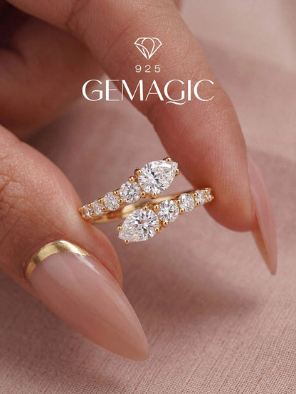 1pc S925 Sterling Silver Pear-Shaped Open Ring, Elegant Luxurious Romantic Ladies Ring, Exquisite Unique Design, Adjustable Size, Suitable For Balls, Parties And Other Occasions, Delicate Jewelry Gift