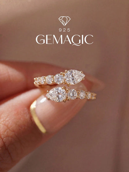 1pc S925 Sterling Silver Pear-Shaped Open Ring, Elegant Luxurious Romantic Ladies Ring, Exquisite Unique Design, Adjustable Size, Suitable For Balls, Parties And Other Occasions, Delicate Jewelry Gift