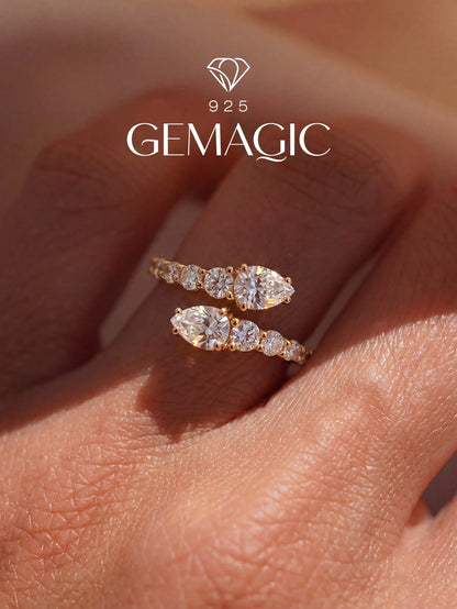 1pc S925 Sterling Silver Pear-Shaped Open Ring, Elegant Luxurious Romantic Ladies Ring, Exquisite Unique Design, Adjustable Size, Suitable For Balls, Parties And Other Occasions, Delicate Jewelry Gift
