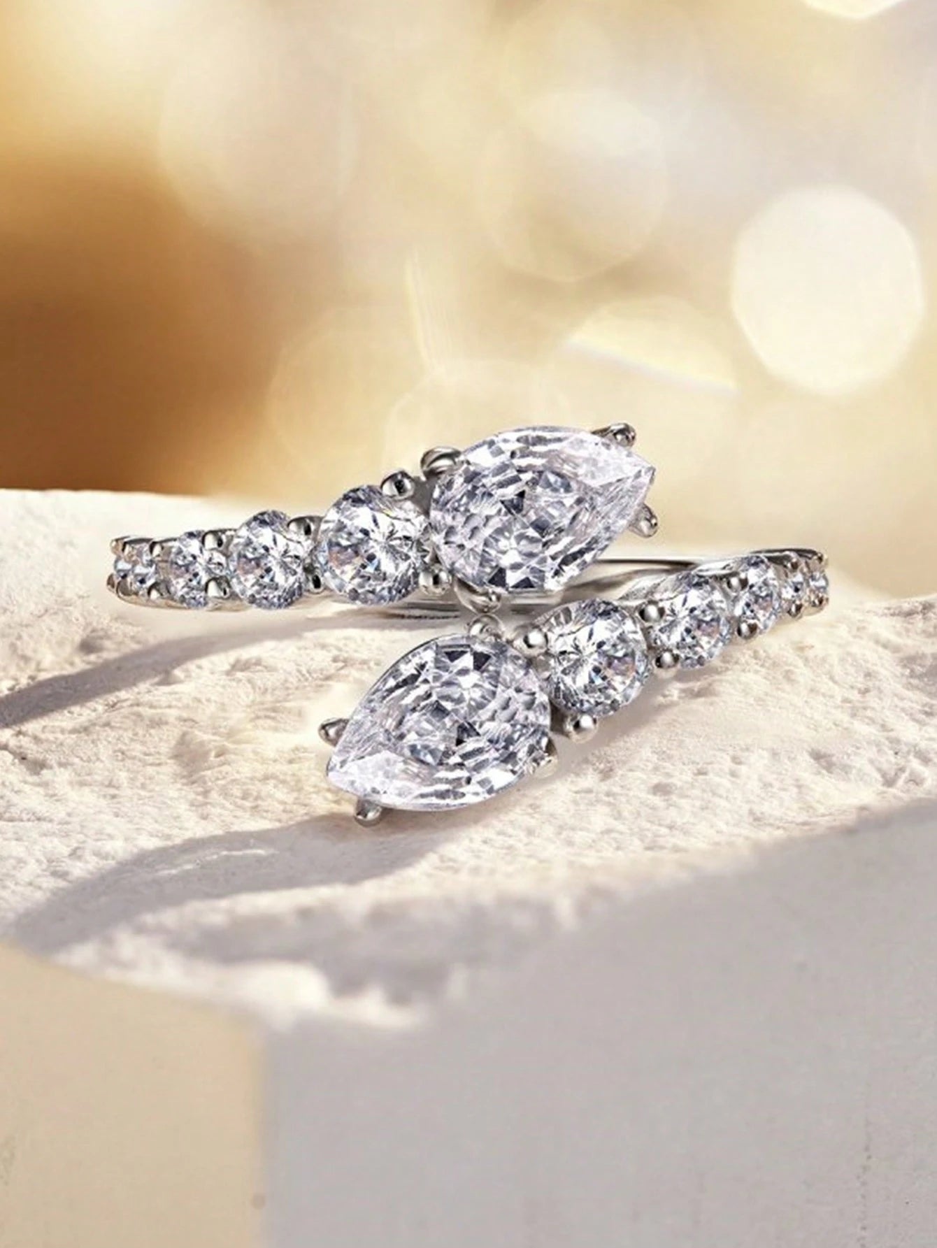 1pc S925 Sterling Silver Pear-Shaped Open Ring, Elegant Luxurious Romantic Ladies Ring, Exquisite Unique Design, Adjustable Size, Suitable For Balls, Parties And Other Occasions, Delicate Jewelry Gift