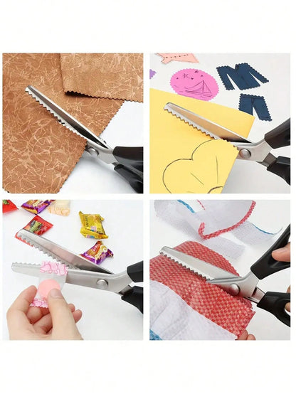 1pc Sewing Scissors With Zigzag Teeth To Cut Fabric In Triangle And Scrapbook Edge, With Round Arc & Wavy Edge Blade For Diy Handwork