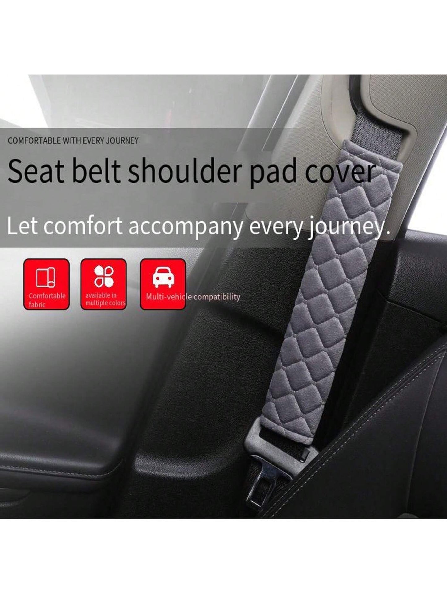 1pc Short Plush Embroidered Rhombus Design Car Shoulder Pad, Warm & Comfortable,Car Accessories