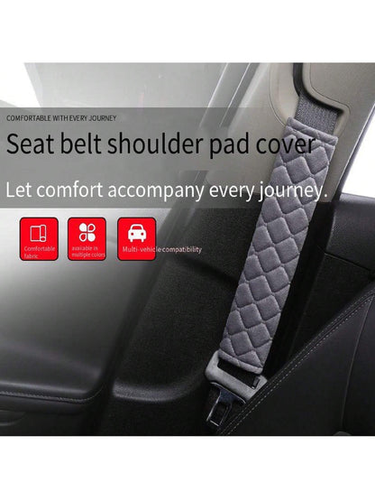 1pc Short Plush Embroidered Rhombus Design Car Shoulder Pad, Warm & Comfortable,Car Accessories