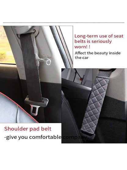1pc Short Plush Embroidered Rhombus Design Car Shoulder Pad, Warm & Comfortable,Car Accessories
